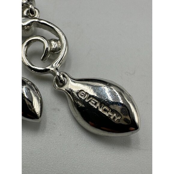 Givenchy Necklace Silver Tone Rhinestone Crystal Swirl Drop Pendant 16.5 Inch - Picture 7 of 9